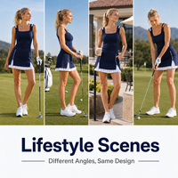 Ensemble de golf pour femme, haut sans manches à col carré bleu marine personnalisé et jupe-short plissée superposée, tenue à séchage rapide, OEM ODM, marque privée, approvisionnement en gros