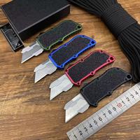 Couteau utilitaire AL à double action, coupe-carton rétractable noir profilé en aluminium avec coupe-boîte EDC en fibre de carbone