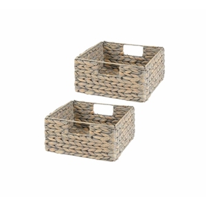 ชุดตะกร้าเก็บของจากหญ้าทะเลธรรมชาติ 2 ใบ ขนาด 20 ลิตร รูปทรงสี่เหลี่ยมผืนผ้า พร้อมหูหิ้ว กล่องจัดระเบียบสำหรับใช้ในบ้าน - Product Image 1