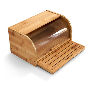 Boîte à pain en bambou avec couvercle en verre, récipient de rangement pour la cuisine, pour la conservation du pain frais - Product Image 1