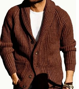 High Quality Solid Color Lapel Long Sleeve Knit Men's <b>Sweater</b> Fashion <b>Vintage</b> Single Breasted Drop Shoulder Knit <b>Sweater</b> for Men - Product Image 1