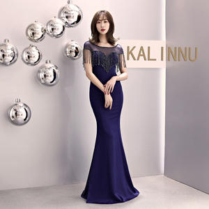 1573 # industrie lourde réunion annuelle hôte mariée Toast servant queue de poisson longue Banquet rouge robe de soirée femme - Product Image 3