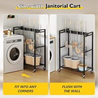 Meuble de rangement mobile double moderne pour usage domestique et professionnel, avec support pour balais et serpillères, en métal, pour salon