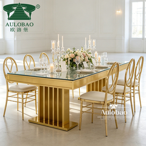 Hotel Dining Room Furniture Gold Stainless Steel Leg 12 Seats <b>Mirrored</b> Dining <b>Table</b> - Product Image 6