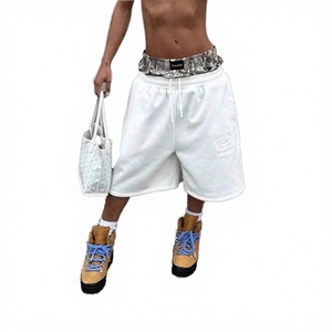 Pantalones Cortos Bermuda de Satén Blanco para Hombre con Bordado, Cintura con Cordón Ajustable, Estilo Deportivo Casual, Corte de Tiro Medio - Product Image 2