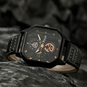 <b>Large</b> Dial New Fashion Double Layer <b>Square</b> Case Leather Strap Casual Men's Sports Personality Bracelet <b>Set</b> Quartz Watch - Product Image 4