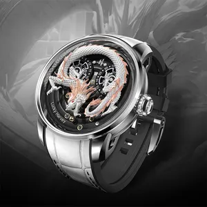 럭키 하비 드래곤 시계 남성 럭셔리 독특한 316L 파인 스틸 43mm 다이얼 중공 기계식 손목 시계