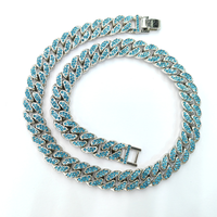 Collier Hip Hop avec chaîne en diamant bleu, mode Hip Hop, chaîne en cristal, strass complet, bijoux de luxe pour femmes et hommes, 10mm, 13mm