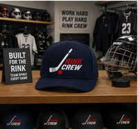 Casquette Snapback en gros avec broderie de bâton de hockey, emballage de détail pour les acheteurs de sports d'hiver avec logo personnalisé