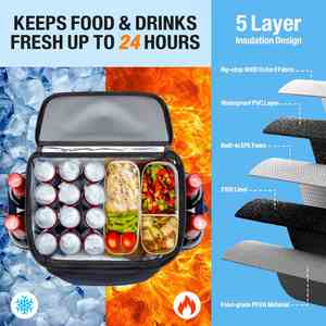 Large Soft Cooler Bag <b>Insulated</b> <b>Lunch</b> <b>Box</b> Backpack with Zippered Dispensing Lid Outdoor for Campus Girl Thermal Food Solar Panel - Product Image 4