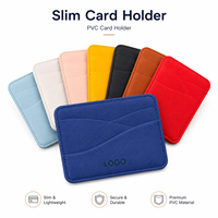 Dompet Kartu Kulit PU Minimalis Tipis Anti RFID dengan Logo Kustom untuk Hadiah