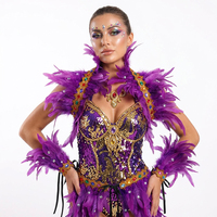 Traje de Carnaval de Plumas al por Mayor, Disfraz de Samba con Lentejuelas Brillantes para Escenario, Atuendo para Halloween y Festivales