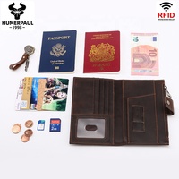 Dompet Kartu Panjang Kulit Asli Pria, Dompet Kulit Retro Crazy Horse, Tas Tangan Tebal Multi Slot untuk SIM