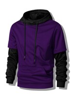 Sweat-shirt décontracté ample à capuche pour homme, style printemps-automne, couleur unie, effet deux pièces, tendance