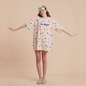 Nuova Graziosa <span class=keywords><strong>Camicia</strong></span> <span class=keywords><strong>da</strong></span> <span class=keywords><strong>Notte</strong></span> in <span class=keywords><strong>Viscosa</strong></span> a Pois con Collo Tondo e Ricamo per Giovani Donne, Stile Pullover per Abbigliamento <span class=keywords><strong>da</strong></span> Casa - Product Image 1