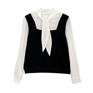<span class=keywords><strong>Camisa</strong></span> de Punto con <span class=keywords><strong>Cuello</strong></span> de Lazo y Bloques de Color, Lavable, de Poliéster, para <span class=keywords><strong>Mujer</strong></span>, Otoño 2024, Nueva, Holgada, Juvenil, Informal - Product Image 5