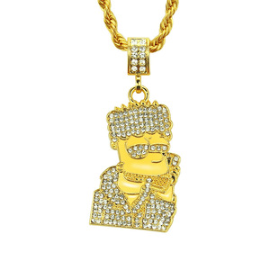 Protección del medio ambiente Hiphop Bling <span class=keywords><strong>oro</strong></span> color <span class=keywords><strong>Caballero</strong></span> Negro hombre Punk cristal colgante joyería Collar para hombre - Product Image 1
