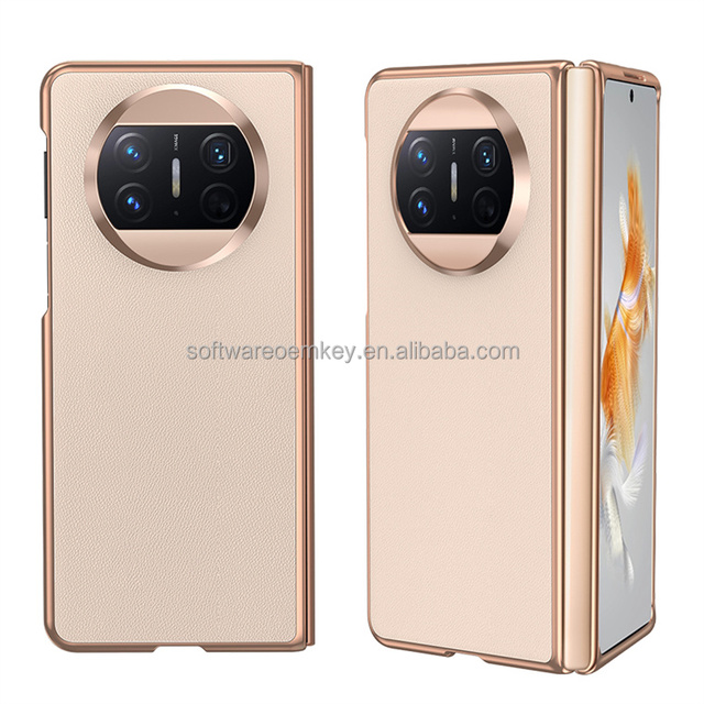 Original Electroplated Plain Leather Phone Case Ultra Slim Shockproof Fold Back Cover for Huawei Mate X3
