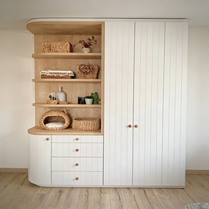 Armoire à portes battantes moderne et minimaliste sur mesure avec étagères latérales, grande capacité de rangement, meuble de chambre à coucher, armoire - Product Image 5