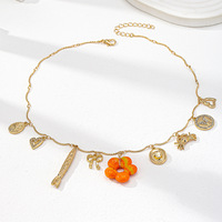 Colliers multi-pendentifs en céramique avec étoile de mer orange d'été, charme de fruits et de fleurs, pour femmes, bijoux bohèmes, vie marine, vacances à la plage
