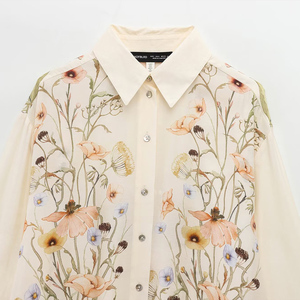 SHENZHU 2025 été nouveau <span class=keywords><strong>Chic</strong></span> femmes motif fleuri Blouses Vintage à manches longues femmes chemises décontracté <span class=keywords><strong>Chic</strong></span> hauts en mousseline de soie tissu - Product Image 3
