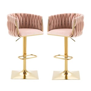 Silla de <span class=keywords><strong>Bar</strong></span>, muebles altos nórdicos para mostrador, respaldo de terciopelo de Metal dorado, cocina de lujo, taburete alto moderno de cuero, sillas de <span class=keywords><strong>Bar</strong></span> para mesa de <span class=keywords><strong>Bar</strong></span> - Product Image 5