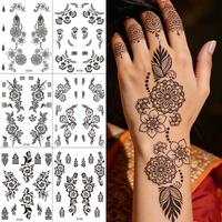 Stiker Tato Temporer Anti Air, Tidak Beracun, Gaya Henna Hitam Trendi untuk Wajah & Tubuh - Cocok untuk Festival & Pesta Pantai