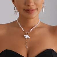 Collier en gros avec pampilles perlées motif oiseau pour femme, style naturel et frais, bijoux et boucles d'oreilles en cristal tendance