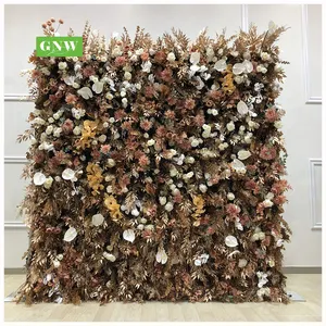 Rollo de tela de plástico para pared, Panel de pared de flores artificiales, decoración de boda, Color Otoño