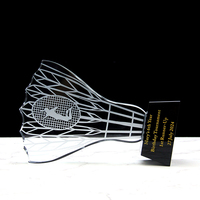 Trophée de sport en cristal personnalisé, forme de badminton, base noire, souvenirs
