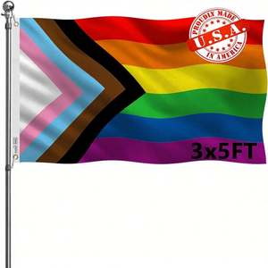 Drapeau arc-en-ciel de la fierté inclusive double face 3x5 fabriqué en Chine, résistant pour l'extérieur, en nylon 3 plis, certifié FMAA, drapeaux LGBTQ - Product Image 1