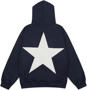 Oversized <strong>Dark</strong> Blue Hoody Round Neck Long Sleeve OEM <strong>Star</strong> Print Pullover French Terry Sweatshirt Hoodies Custom Made Factory - Product Image 1