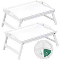 Plateau de lit en bambou avec pieds pliables et poignées de transport - Plateau alimentaire décoratif portable et léger pour le petit-déjeuner au lit