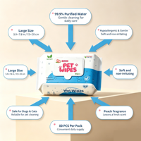 Lingettes humides pour animaux de compagnie personnalisables, prix de gros usine, nettoyage pratique, parfum agréable