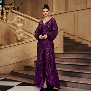 <span class=keywords><strong>Robe</strong></span> <span class=keywords><strong>de</strong></span> <span class=keywords><strong>soirée</strong></span> longue pour femme, à manches longues, fendue, à sequins violets, style arabe, <span class=keywords><strong>Istanbul</strong></span>, marocain, turc, Dubaï, musulman - Product Image 4