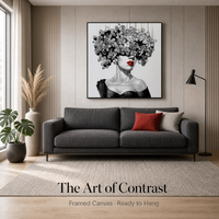 Peinture sur toile murale personnalisée en gros, motif couronne florale 3D, femme surréaliste noir et blanc, lèvres rouges, pour décoration de galerie et de salon