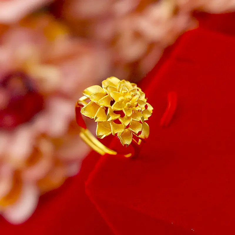 Dropshipping Fashion 18K Gold Ring for Women Wedding Jewelry Not Fade Gold Flower Elegant Retro Rings Birthday Party Gift Female