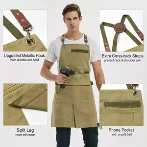 Delantal de bolsillo de gran capacidad de lona de algodón 100% avanzado <span class=keywords><strong>MYGO</strong></span>, pierna dividida, correas cruzadas, delantal de jardín para barbacoa - Product Image 2