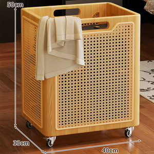 Hiện đại thân thiện với môi vuông mây mía quần áo cản trở bằng gỗ giặt giỏ với có thể tháo rời nắp và tải thả các tính năng - Product Image 2