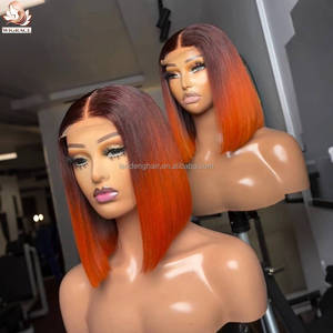 T4/350 Ombre <strong>Ginger</strong> Orange Bone Straight Bob <strong>Wig</strong> 4x4 HD Lace Closure Vietnamese Human Hair <strong>Wigs</strong> Pre Bleached Knots Thick Density - Product Image 3