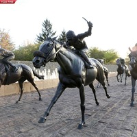 YOUFINE Centre équestre extérieur grande échelle pelouse décor hippodrome personnalisé Bronze Statue Jockey et cheval Sculpture