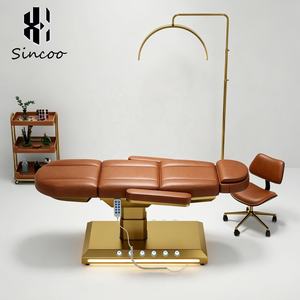 Custom Design Beauty Electric <b>Bed</b> Reclining Esthetician <b>Bed</b> Table Gold Base with <b>LED</b> Light 3 Motors Ergonomic Facial Spa <b>Bed</b> - Product Image 4