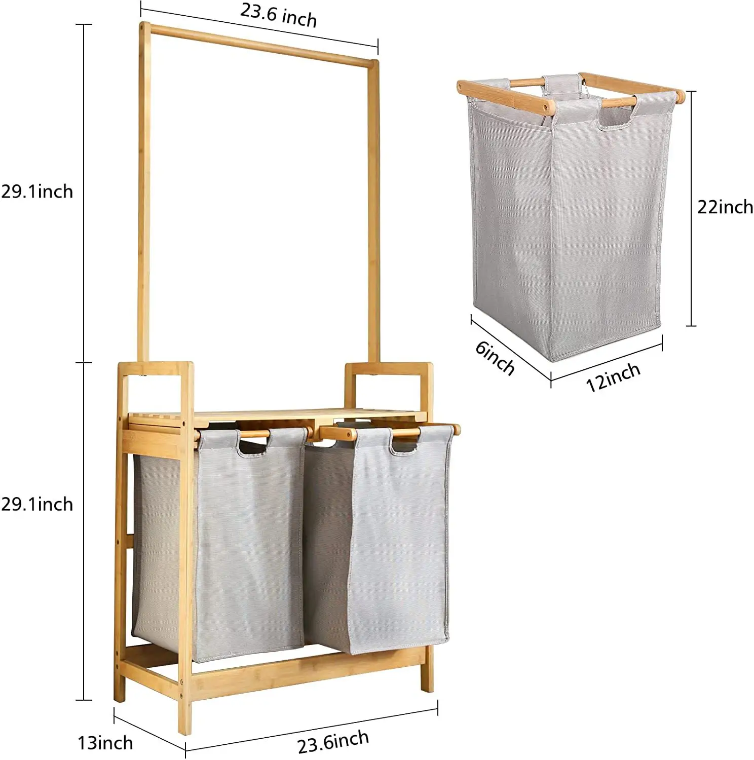 Cintre en bois détachable avec paniers Cintre pour linge sale Panier de rangement Supports de rangement