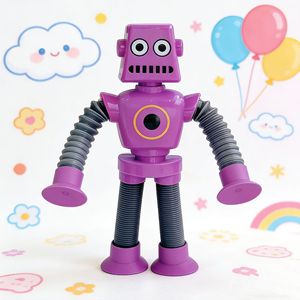 Multi-functional <b>Light</b>-up Suction Cup Robot Telescopic Tube Toy 15cm Stress Relief Figurine For Kids 5-7 Years Unisex - Product Image 3