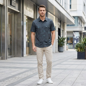 Camisa de Manga Corta para <span class=keywords><strong>Hombre</strong></span>, con Botones, Estampado de Mapa Náutico Negro, Informal, Veraniega, con Bolsillo en el Pecho - Product Image 3