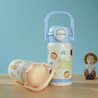 Gourde isotherme pour enfants 500 ml, saison scolaire, double bec verseur, ouverture à bouton unique, avec poignée, pour bébés et étudiants