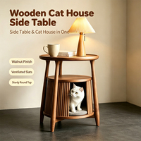 Table d'appoint ronde en bois pour chat, finition noyer, meuble multifonctionnel pour animaux de compagnie d'intérieur