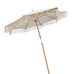 Paraguas de madera de ganchillo de lujo para Patio, sombrilla hecha a mano con borlas de algodón, sombrilla de playa de macramé con flecos - Product Image 6