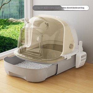 Grande litière pour chat <span class=keywords><strong>avec</strong></span> <span class=keywords><strong>porte</strong></span> avant et pelle, entièrement fermée, surface anti-adhésive, amovible, facile à nettoyer, anti-odeurs - Product Image 6