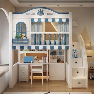 <span class=keywords><strong>Lit</strong></span> mezzanine élégant de style européen en forme de maison avec grand escalier à tiroirs et toboggan pour enfants - Product Image 2